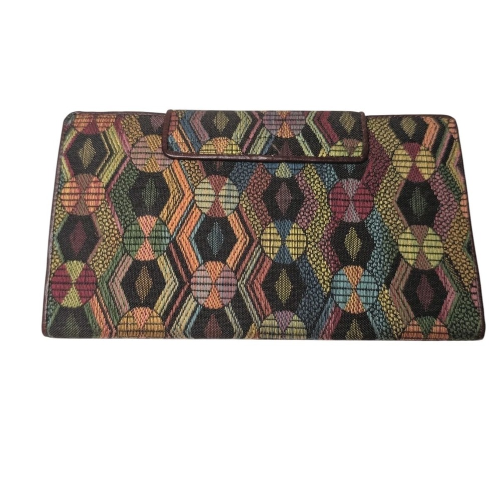 1980s Cerchia by Goldman Tapestry Jacquard Leather Trim Wallet‎ Geometric Rare